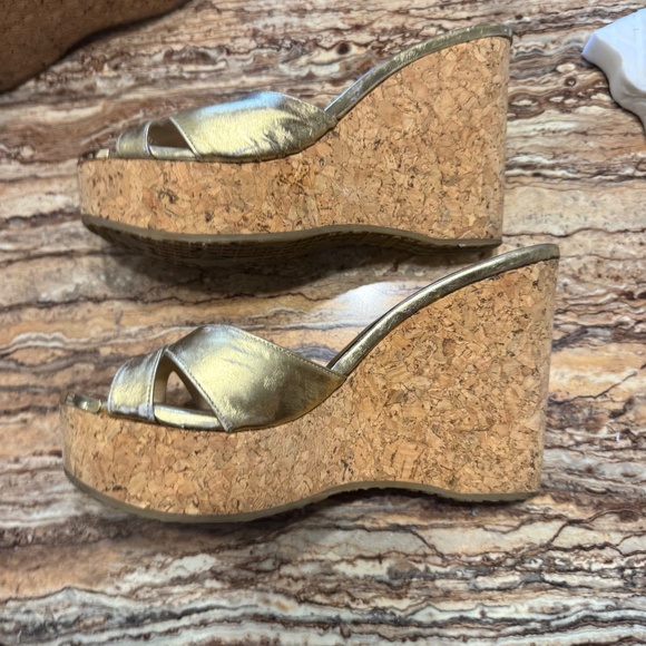 Jimmy Choo Black Patent and Cork Platform Wedge Pumps  Jimmy Choo cork platform wedges